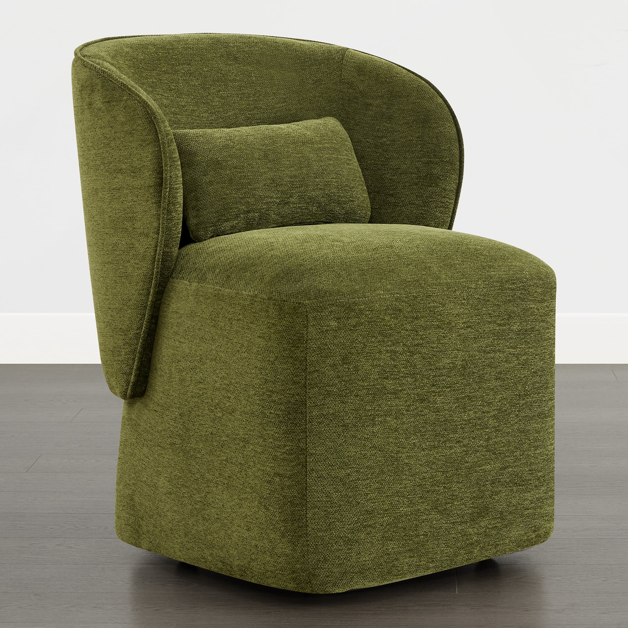 Spruce & Spring Rolling Dining Chairs, Spill-Proof & Stain Resistant Barrel Armchair with Casters, Modern Upholstered Seat and Removable Back Support Pillow for Kitchen Living Room, Green