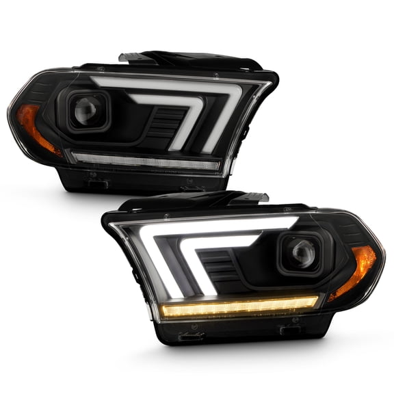 AKKON - Fits 2011-2013 Dodge Durango LED Tube Parking Sequential Turn Signal [Halogen Type] Projector Black Headlights Pair LH RH