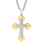 Mens Two-Tone Stainless Steel The Lord's Prayer Cross Pendant Necklace