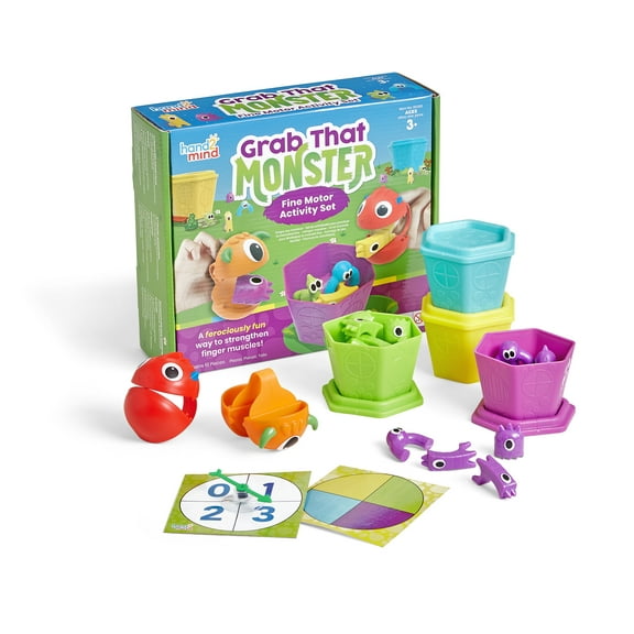 hand2mind Grab That Monster Fine Motor Activity Set, Fine Motor Skills Games for Toddlers, Occupational Therapy Toys