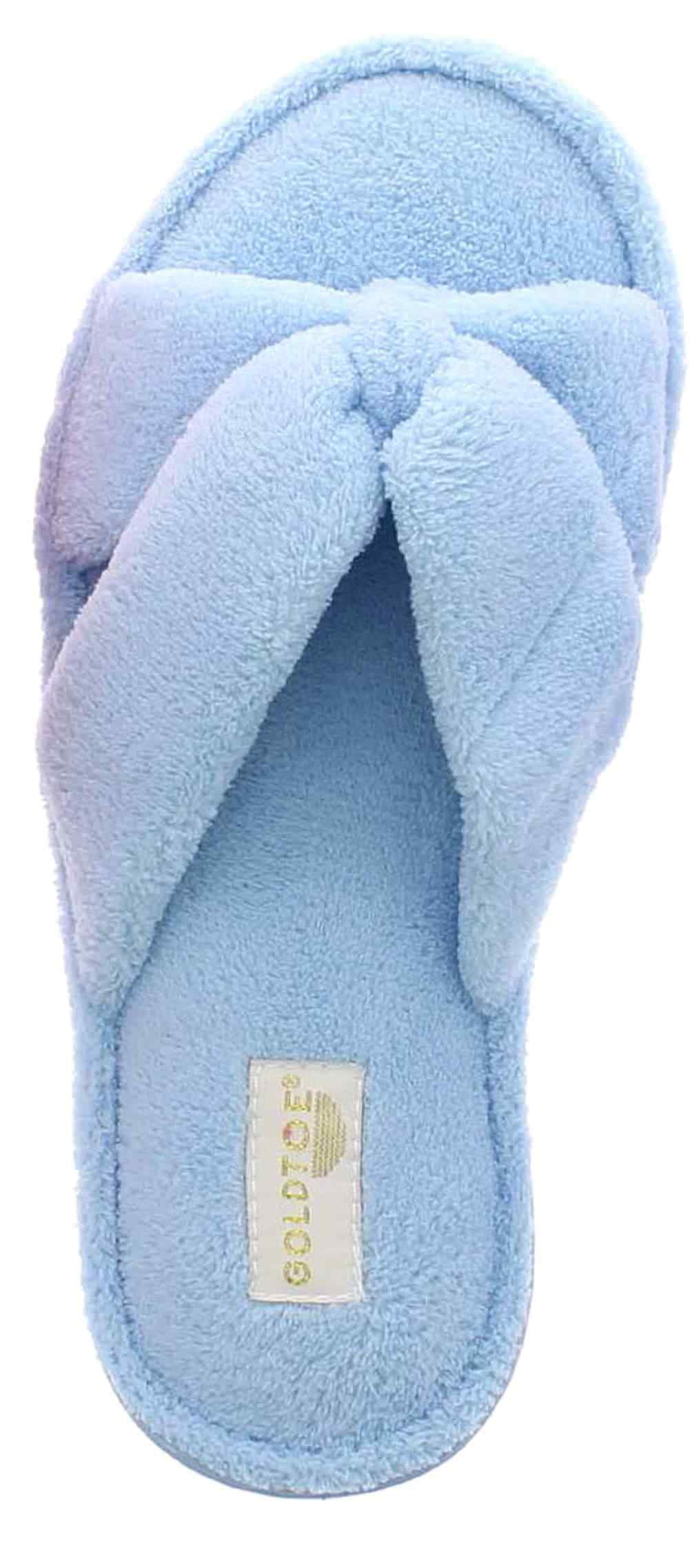 Gold Toe Women's Memory Foam Plush Open Toe Flip Flop House Slippers, Slip  On Bath or Spa Scuffs with Bow - Walmart.com