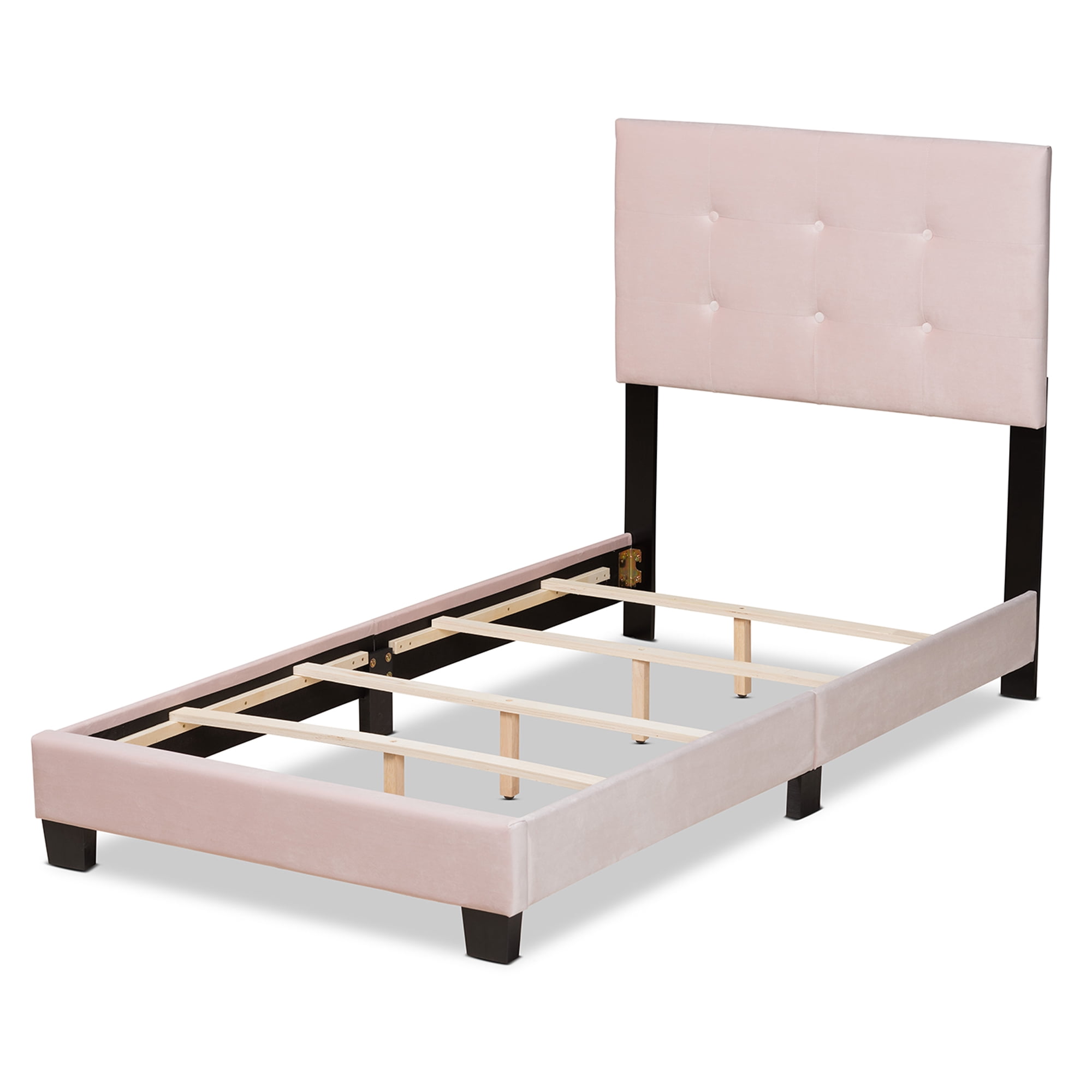 Baxton Studio Caprice Contemporary/Modern Velvet Tufted Panel Bed, Twin, Light Pink/Black