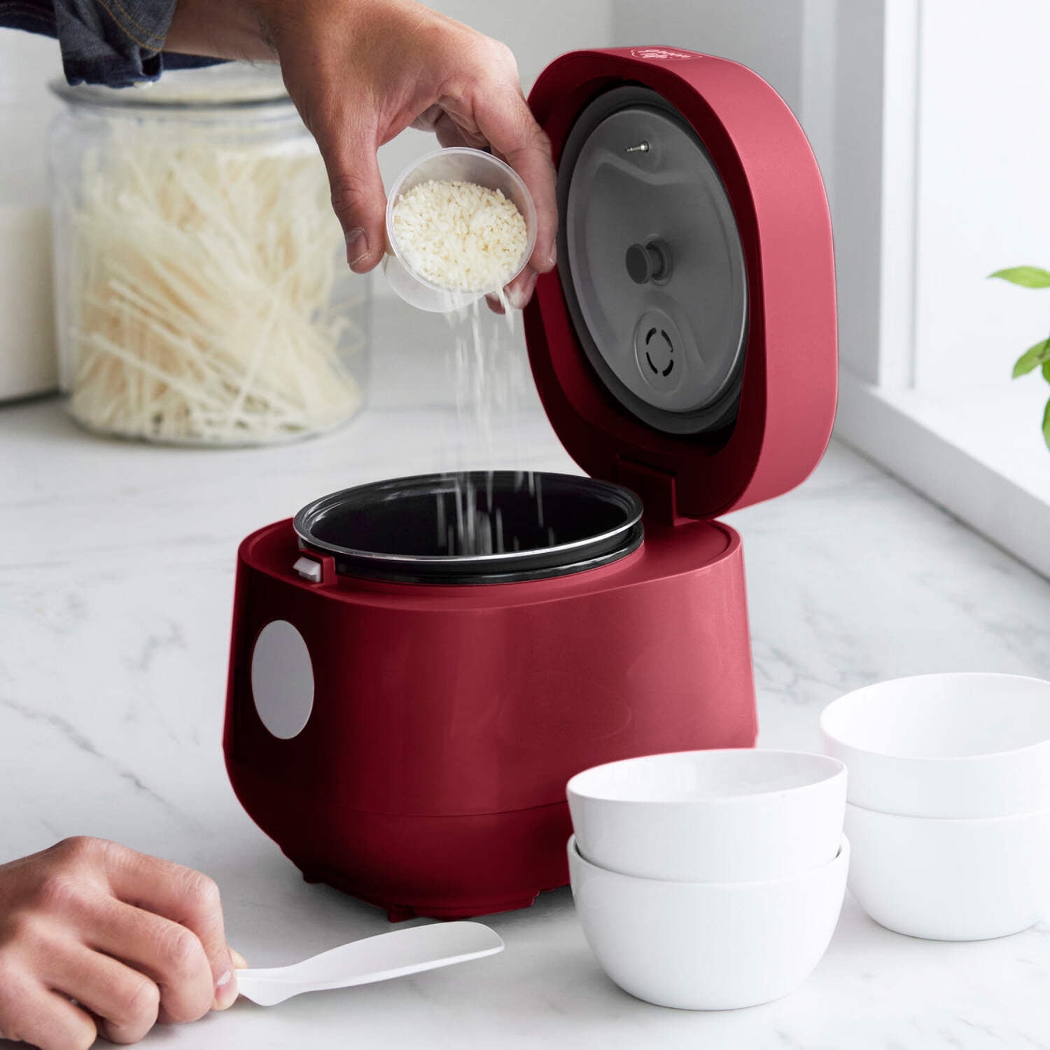 GreenLife 4 Cups Cooked, 2 Cups Uncooked Rice Cooker, Red