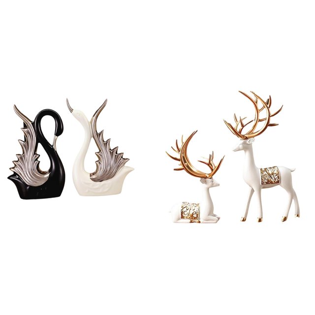 Elegantes figuras de cerámica de cisne y para estantería, aniversario, chimenea, artesanía europea coleccionable, escultura para amantes de los c