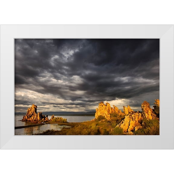 Jones, Adam 14x11 White Modern Wood Framed Museum Art Print Titled - Sunset light on tufa formation-Mono Lake-Tufa State Natural Reserve-California