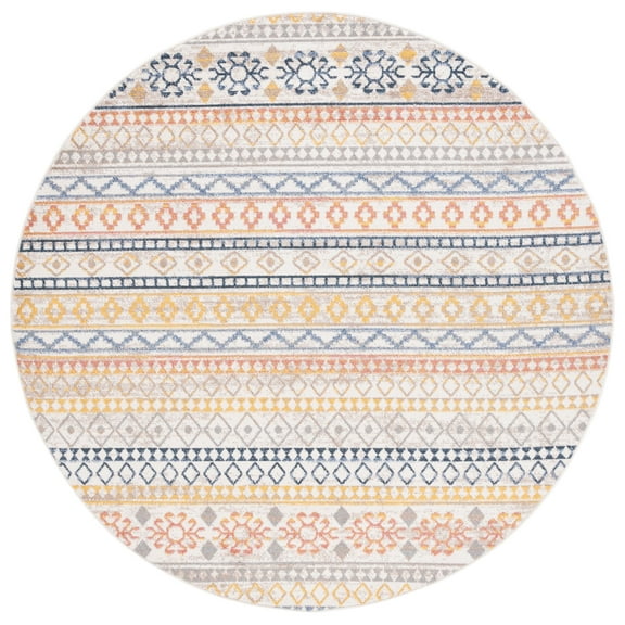 SAFAVIEH Astoria Brion Southwestern Area Rug, Ivory/Blue Rust, 6'7" x 6'7" Round