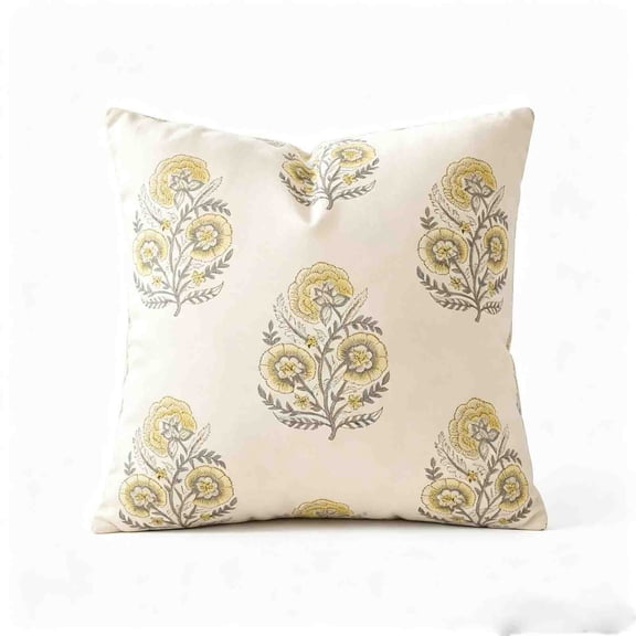 OCCOA Vintage Floral Print Throw Pillow Cover, Soft Linen Cushion Case for Sofa Couch Bed, 4 Colors Neutral Farmhouse Home Decor, Yellow