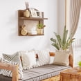 thumbnail image 3 of 2 Tier Walnut Solid Pine Wood Rattan Shelf, Boho Shelf for Netural Nursery Decor With Hook for Living Room, Bedroom and Kitchen, 3 of 5
