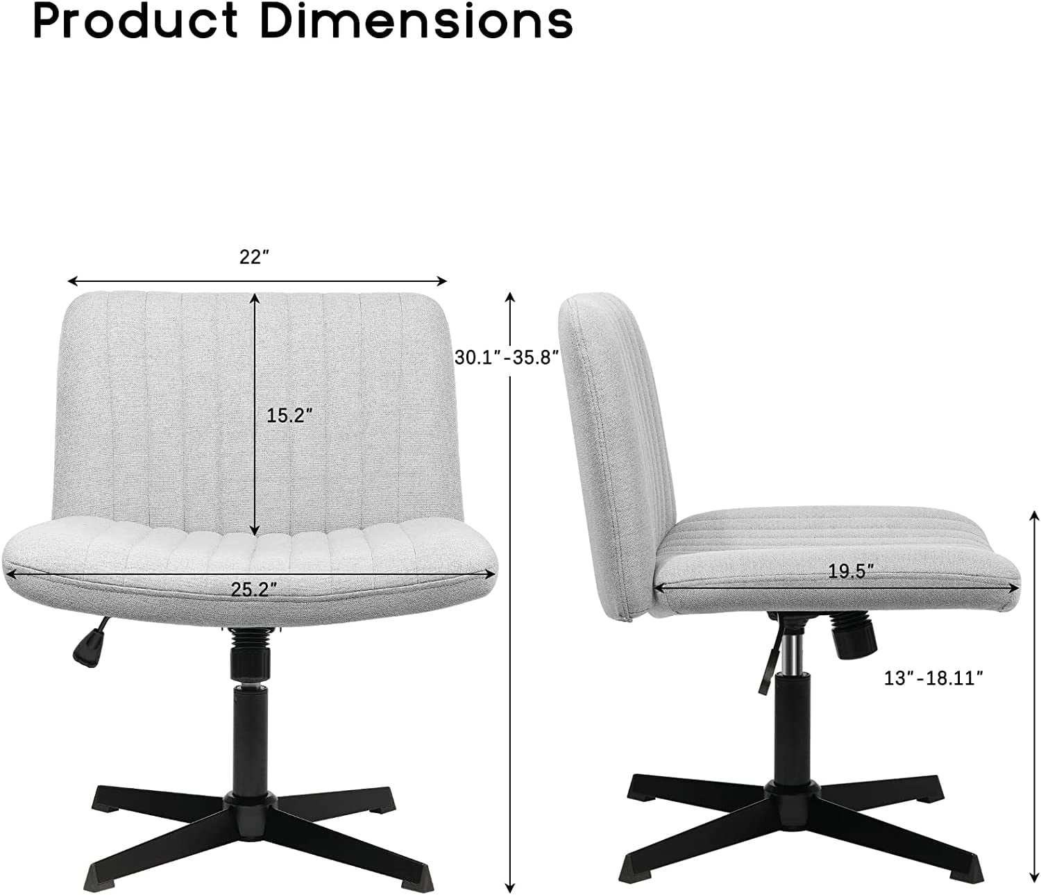 PUKAMI Armless Office Desk Chair No Wheels,Fabric Padded Modern Swivel,Height Adjustable Wide Seat Computer Task Vanity Chair for Home Office,Mid Back Accent Chair