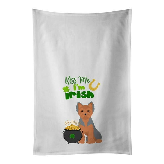 Carolines Treasures WDK4924WTKT Blue and Tan Puppy Cut Yorkshire Terrier St. Patricks Day White Kitchen Towel Set of 2