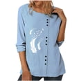 thumbnail image 1 of Blusa de manga larga con estampado de cuello redondo informal para mujer a la moda, Tops con botones de otoño Fridja  bvmnju420, 1 of 8