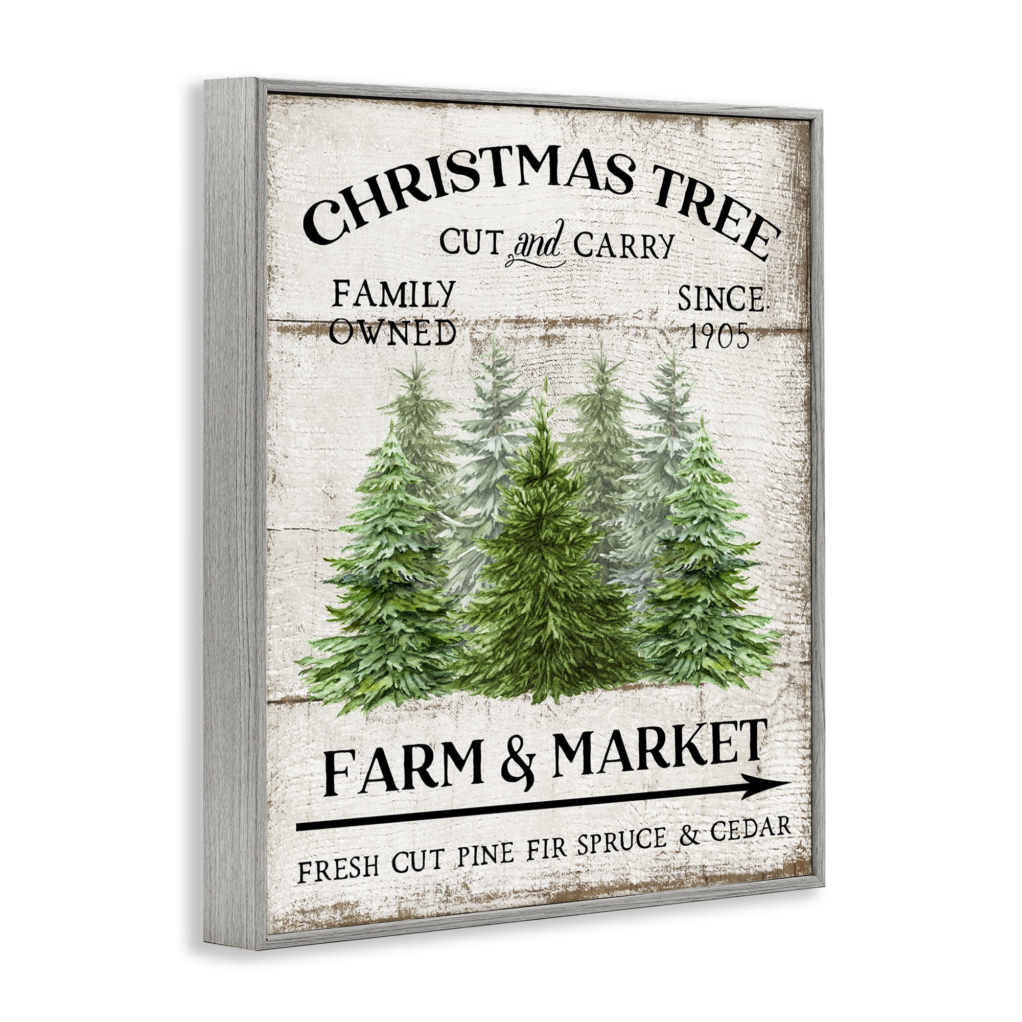 Stupell Industries Farm Market Christmas Trees Holiday Painting Gray Framed Art Prints Wall Art, 11 x 14