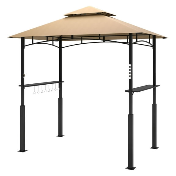 8' x 5' Grill Gazebo Outdoor BBQ Shelter w/ LED Light & Shelves - Dark Brown