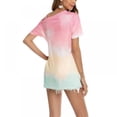 thumbnail image 4 of Printing Gradient Color Oblique Shoulder Short Sleeve Hem Twisted T-shirt Women, 4 of 8
