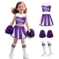 thumbnail image 2 of IROOZIGOTO Girls Cheerleader Costume Set Blue White Sleeveless Cropped Top Pleated Skirt with Pom Poms Socks for Halloween Cosplay Themed Party, 2 of 9