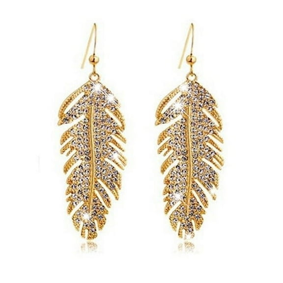 Grandest Birch Women's Retro Boho Alloy Feather Rhinestone Eardrops Party Hook Dangle Earrings Alloy, Rhinestone Gold