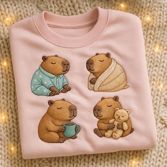 Cozy Capybara Embroidered Sweatshirt, Sleeping Capybara Shirt, Cute Animal Lover Gift, Minimalist Crewneck Sweater