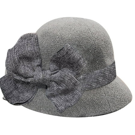 GILIGEGE Vintage Floral Dress Cloche Hat for Women Summer Fashion Bow Panama Straw Hats 1920S Foldable Bowler Hats Uv Protection Hat Fashion Dome Top Hats Ladies Pillbox Hats for Travel Outdoor Grey