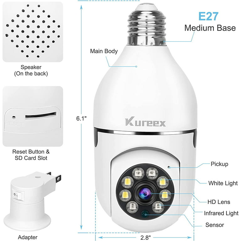 Light Bulb Camera, 3.0MP Wireless 5G&2.4 GHz WiFi Security Camera, Tuya  App, 360 PTZ Night Vision, Human Motion Detection & Alarm 