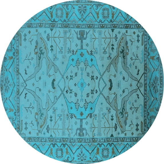 Ahgly Company Indoor Round Oriental Light Blue Industrial Area Rugs, 8' Round