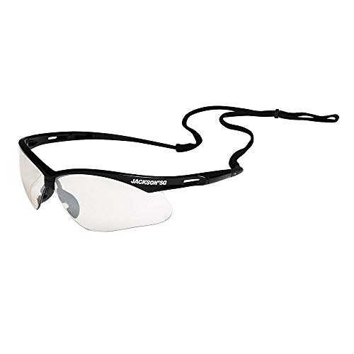 Jackson Safety 50004 SG Safety Glasses with Soft Touch Temples and Flexible Nose Piece, Black Frame, Indoor/Outdoor Lens, Anti-Scratch Coating (Pack of 12)