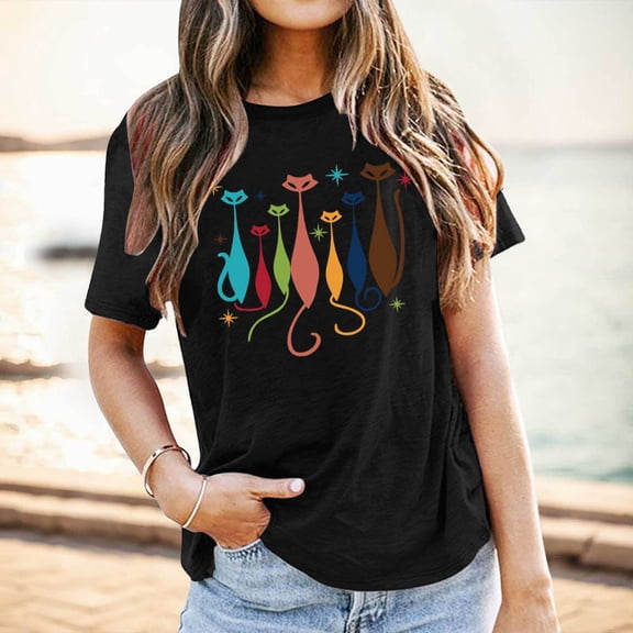 Short Sleeve T Shirts for Women Crew Neck Basic 2026 Tops Graphic Print Spring Tee