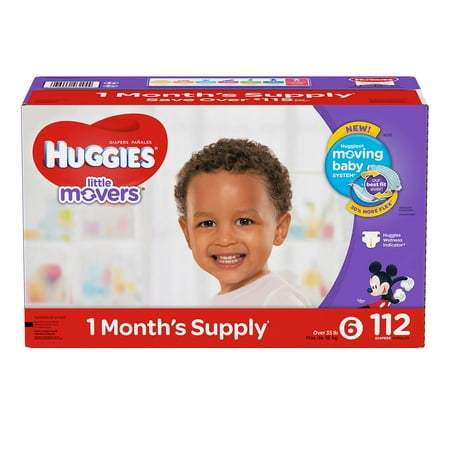Huggies Little Movers Diapers Size 6 - 112 ct. ( Weight Over 35 lbs.) - Bulk Qty, Free Shipping - Comfortable, Soft, No leaking & Good nite Diapers
