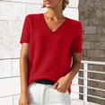 thumbnail image 2 of Short Sleeve Sweater for Women, Yigetop Women's Round Neck Short Sleeved Loose T Shirt with A Knit Bottom Short Top Sweater Shirts for Women Red, 2XL, 2 of 9
