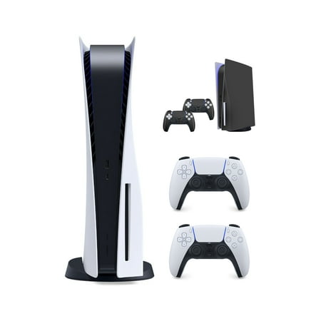 PlayStation 5 New 825GB SSD Console Disc Drive Version with Wireless Controller and Mytrix Black Full Body Skins for PS5 Disc Edition Console and Two Controllers