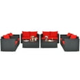 thumbnail image 1 of Gymax Ensemble de Conversation de Patio en Rotin 8 Pcs Ensemble de Meubles d'Extérieur avec Coussins Rouges, 1 of 8