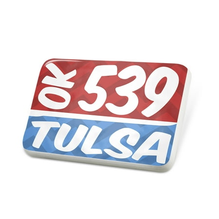 Porcelein Pin 539 Tulsa, OK red/blue Lapel Badge –