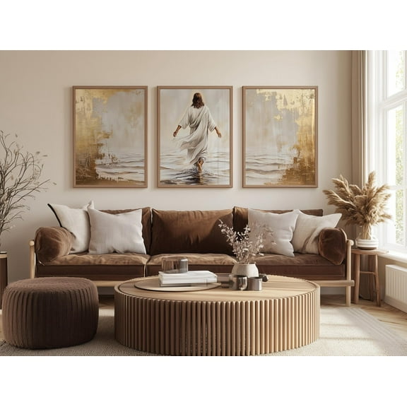 UNFFRAMED Jesus Christ Walking On Water Set Of 3 Pieces Christian Wall Decor Jesus Christianity Home Decor Idea Set 3 Prints 8x12