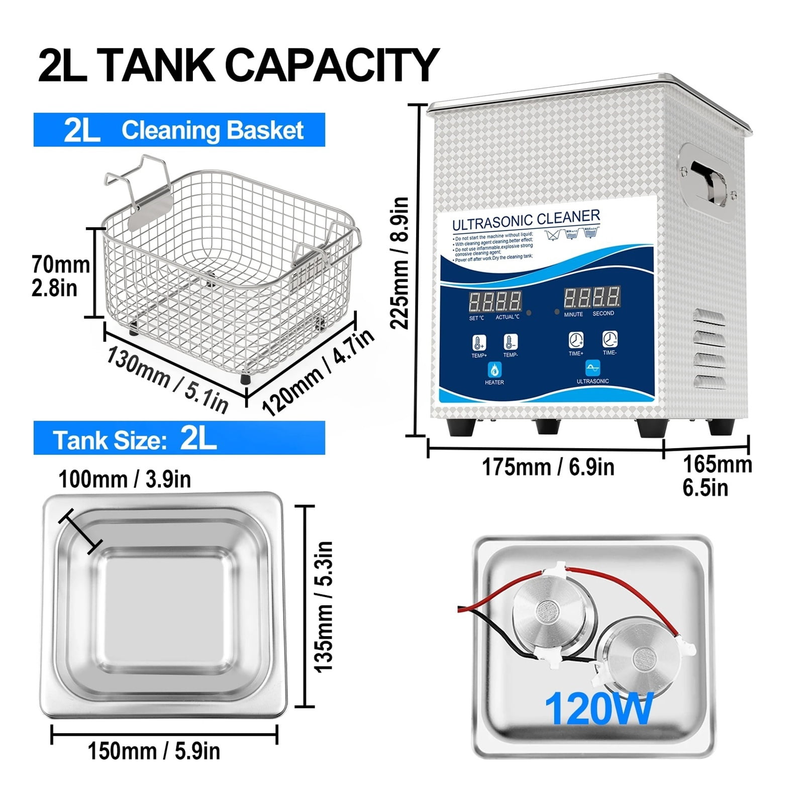 Digital Ultrasonic Cleaner 2L Heating Timer 40KHz Ultrasonic Bath Glasses Cleaning Appliances ,Convenient to Use