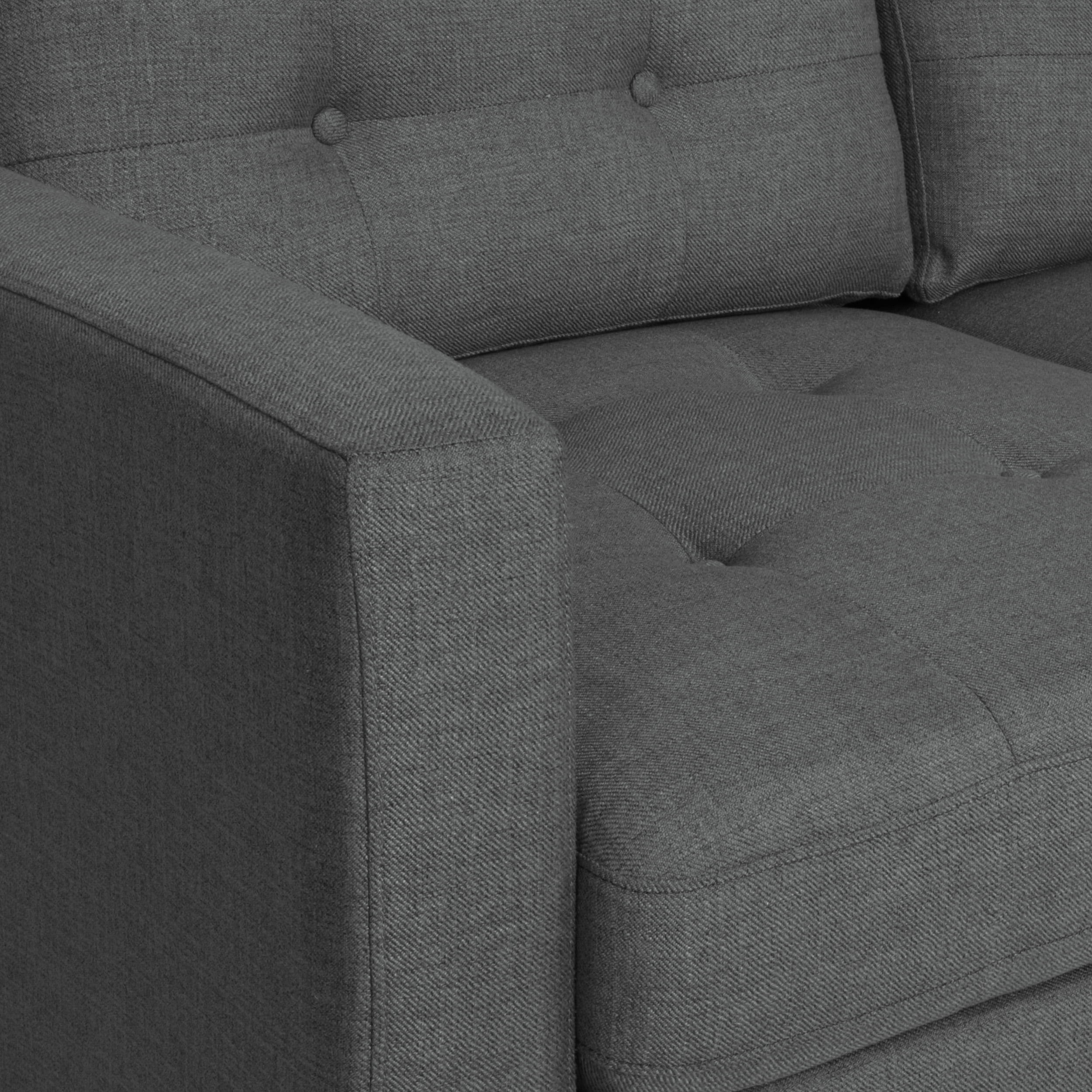 Noble House Cicely Fabric Tufted 3 Seater Sofa, Dark Gray, Dark Brown