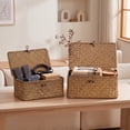 thumbnail image 3 of Nonam 3pcs Seagrass Shelf Baskets with Lids,Handwoven Wicker Storage Basket Set for Home Organization,Coffee, 3 of 6