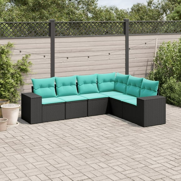 vidaXL 6 Piece Patio Sofa Set with Cushions Black Poly Rattan