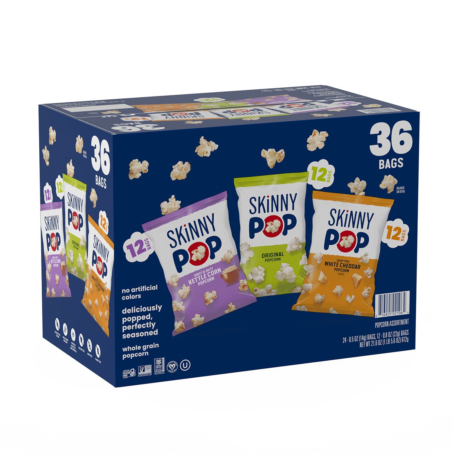 SkinnyPop Variety Snack Pack Popcorn, 0.5 oz., 36 pk. & Original Popcorn Snack Bags, 0.65 oz., 28 pk. with bowl by OMA