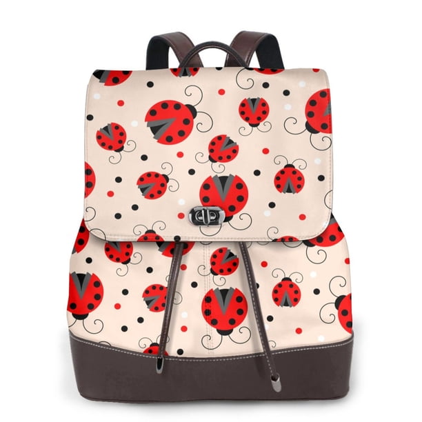 Disketp Red Ladybug Mochila de Cuero para Mujer, Bolso de Espalda Antirrobo con Estilo para Viaje, Trabajo y Uso Diario