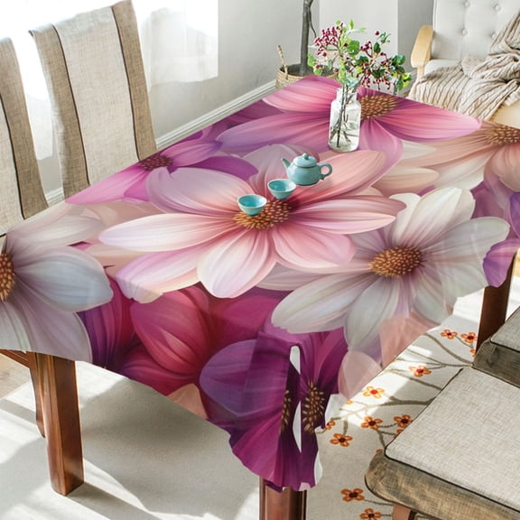BZSMCE Square Tablecloth Purple and White Flowers Pattern Tableclothes