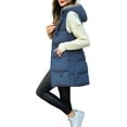 thumbnail image 3 of Stichou Long Puffer Vest for Women Padded Sleeveless Hooded Jackets Winter Trendy Zip Up Coat Jacket Quilted Warm Outerwear Blue 2XL, 3 of 7