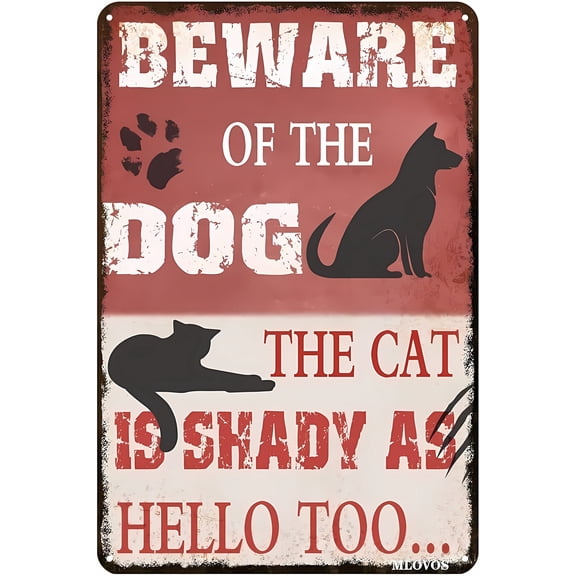 Beware of The Dog 8"x12" Funny Tin Sign, Dog Warning Sign, Yard Fence Guard Dog Sign, Outdoor Decor