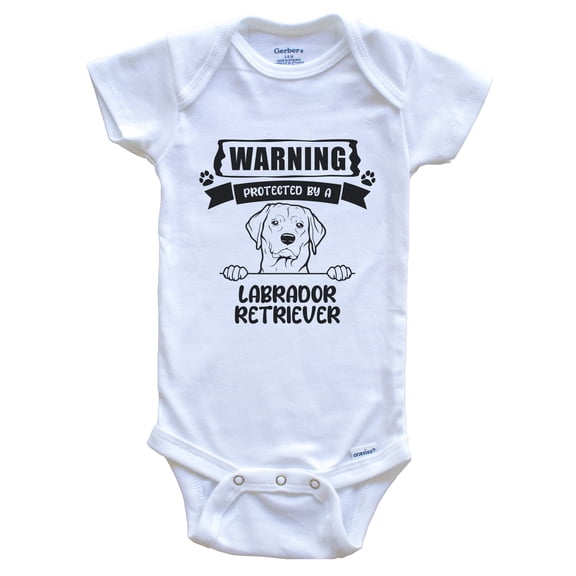 Warning Protected by a Labrador Retriever Funny Cute Dog Breed Baby Bodysuit, 0-3 months white