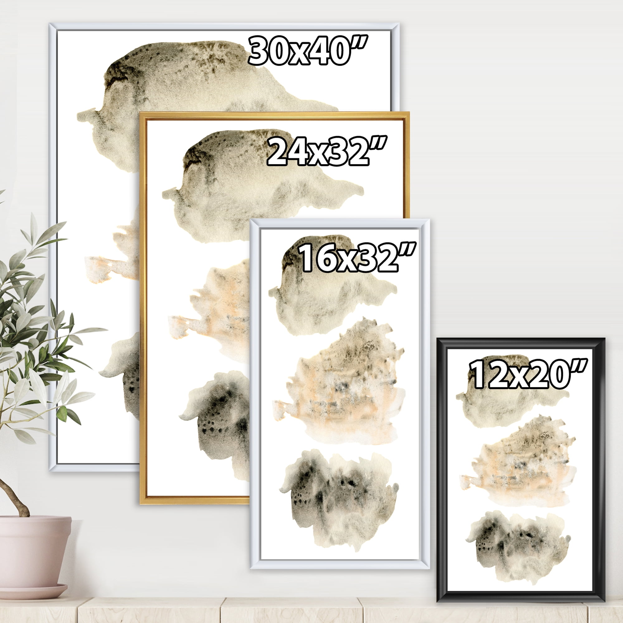 Designart 'Golden Beige and Grey Clouds I' Modern Framed Canvas Wall Art Print