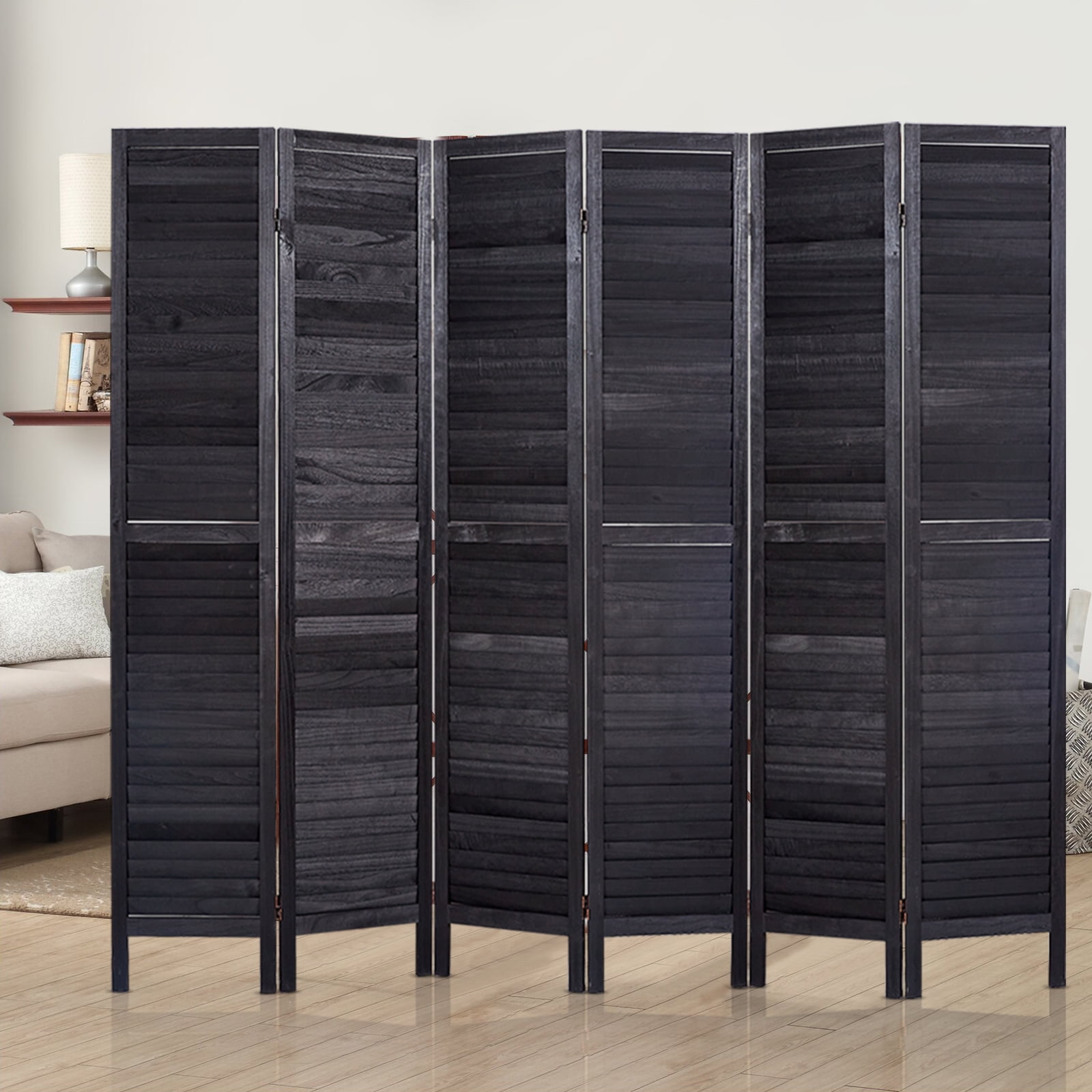 6Panel Room Divider, 5.6 ft Office Partition Walls Wood Divider