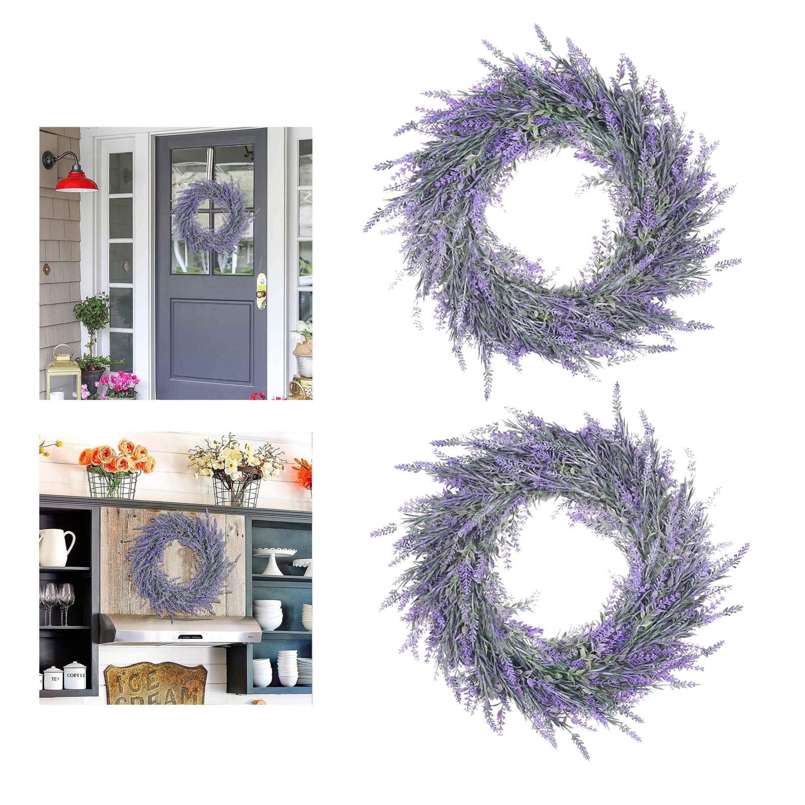2x Artificial Lavender Wreaths Fake Flower Wreath for Farmhouse Wreath