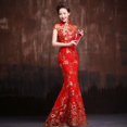 thumbnail image 2 of Vestido de novia para brindis de boda, cheongsam rojo de bienvenida, cola de pez, vestido de coro para actuación en el escenario, vestido de etiqueta largo, 2 of 6