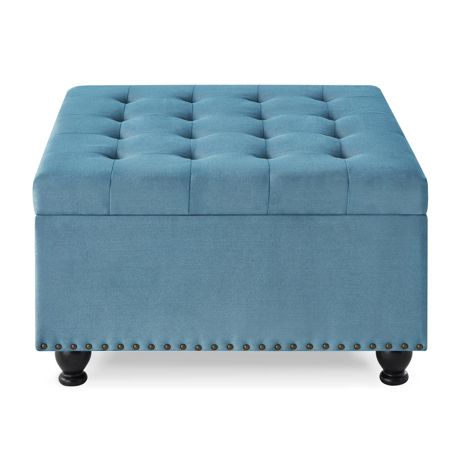 CQSXDA Large Square Storage Ottoman with Wooden Legs, Upholstered Button Tufted Coffee Table with Nail Trims