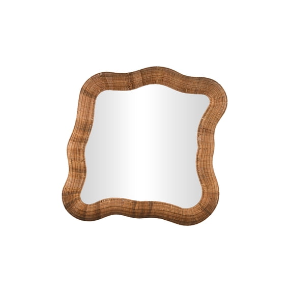 DecMode 42" x 41" Beige Handmade Woven Beveled Wall Mirror