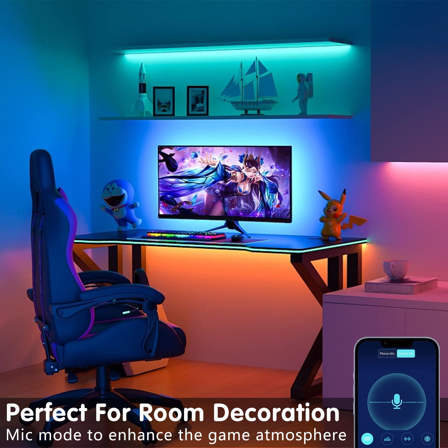 100ft Led Strip Lights (2 Rolls of 50ft) Bluetooth Smart App Music Sync Color Changing RGB Led Light Strip with Remote and Power Adapter,Led Lights for Bedroom Room Home Decor Party Festival