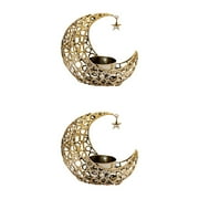 2pcs Metal Candleholder Ornament Romantic Hollow-out Moon Candle Holder Decoration